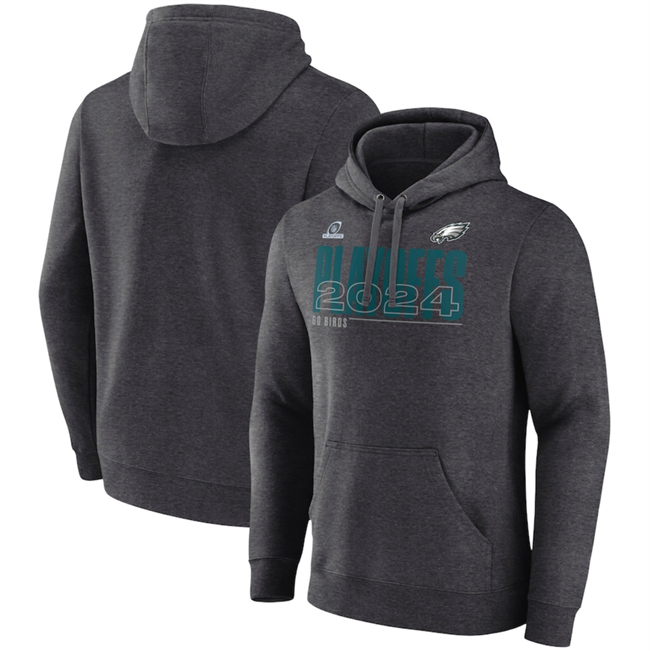 Men's Charcoal Philadelphia Eagles Heather 2024 Playoffs Pullover Hoodie